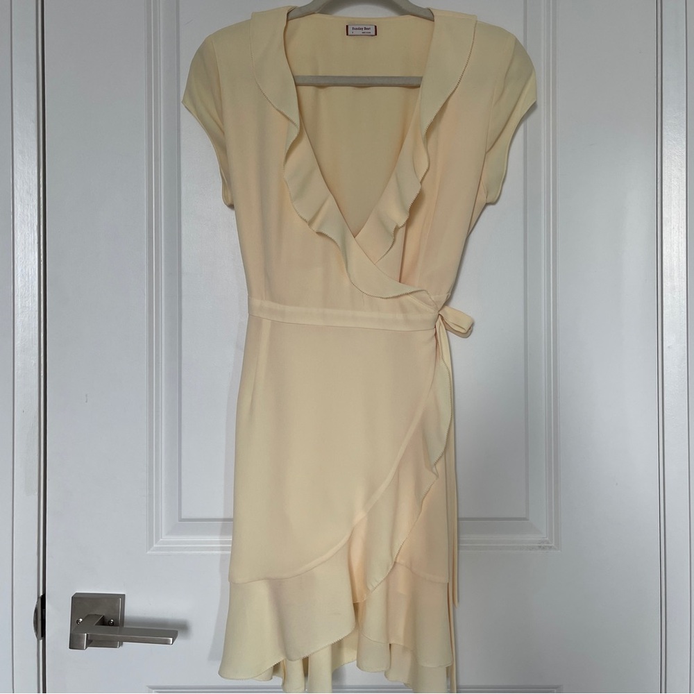 Aritzia Sunday Best Butter Yellow Ruffle Wrap Mini Savoy Dress